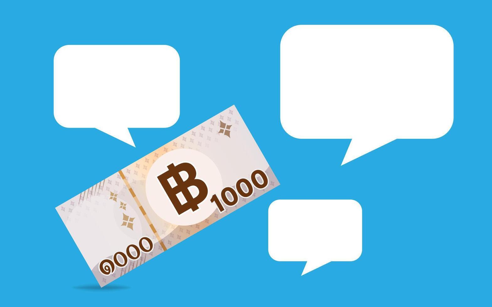 money 1000 baht banknote thai and speech bubble, copy space text, bank note money thailand THB on blue background, currency thai baht for banner, paper money and white square frame vector