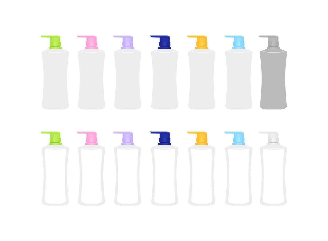 mock-up bottle plastic packaging isolated on white, bottle collection of cosmetic container design, template blank bottle for label graphic, empty bottle for lotion, shampoo, cream or soap gel product vector