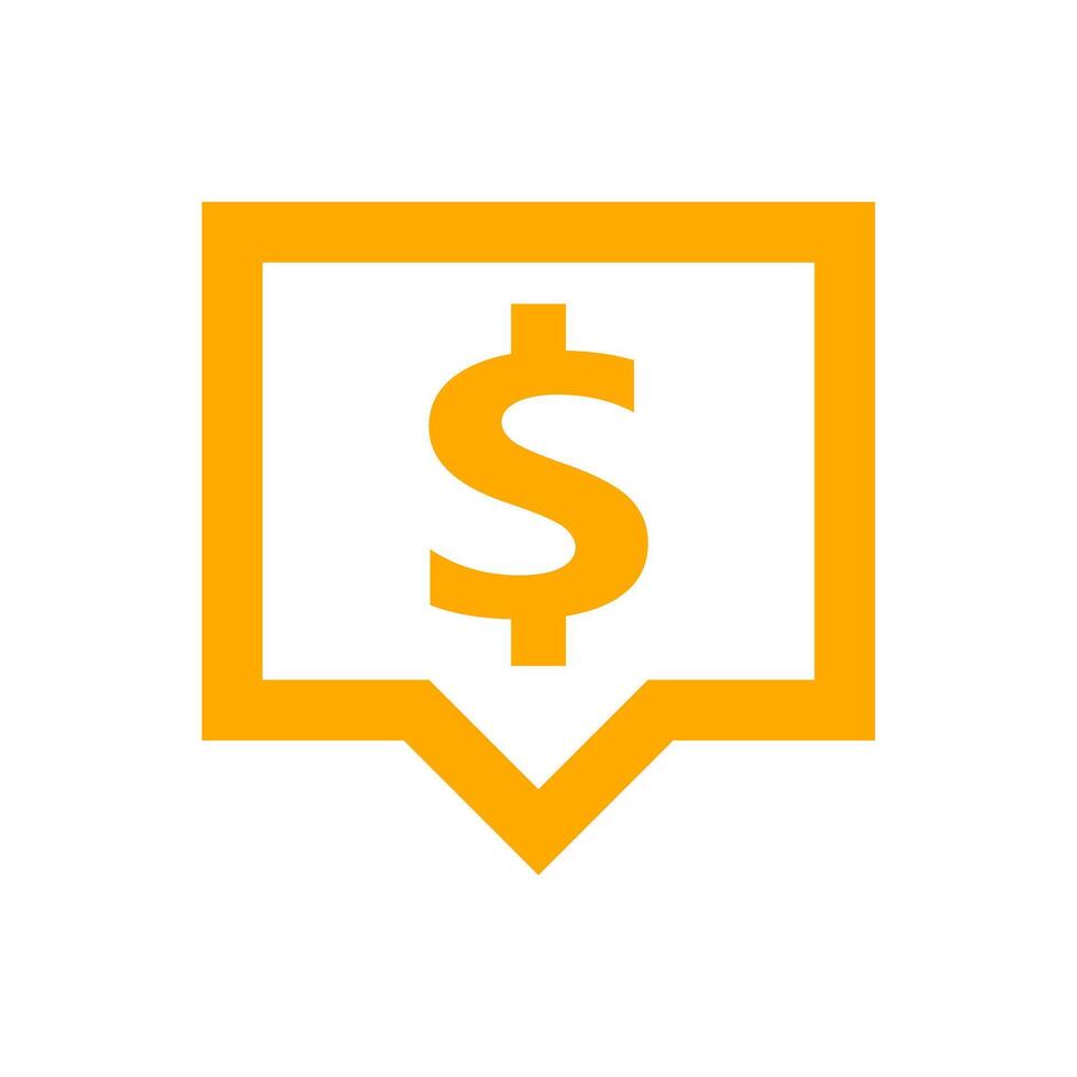 dollar currency symbol in speech bubble square shape for icon, orange dollar money for app symbol isolated on white, currency digital dollar icon for a financial concept vector