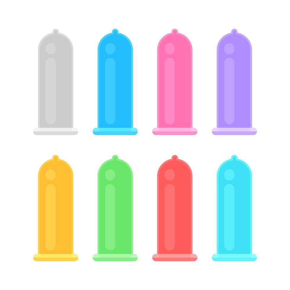 condom colorful for icon isolated on white, condoms for contraception symbol concept, condom colored many for graphic clip art, illustration flat condoms for protective sex or sexual vector
