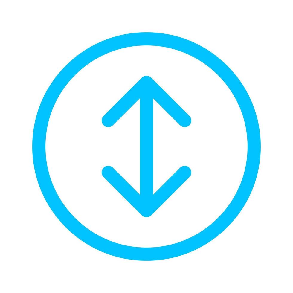 arrow line pointer up and down in circle blue isolated on white, arrow in circular strokes for direction, arrows button simple, line arrow symbol in circle for ui app, arrowhead symbol for interface vector