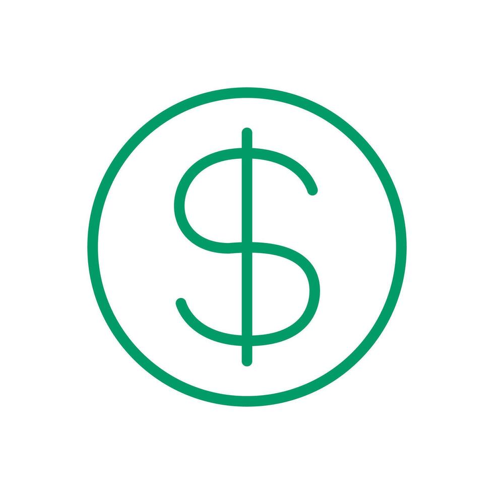 dollar money symbol for icon, simple usa dollar currency linear, green dollar coin symbol with line thin style, circle dollar line for icon ux ui website or mobile applications vector