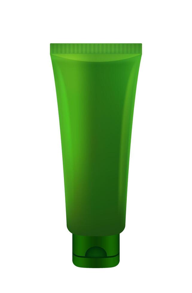 plastic tube green for cosmetic template design, template cosmetic tube isolated on white background, mock-up green tube blank, empty tube for cosmetic brand, illustration lotion or cream product foam vector