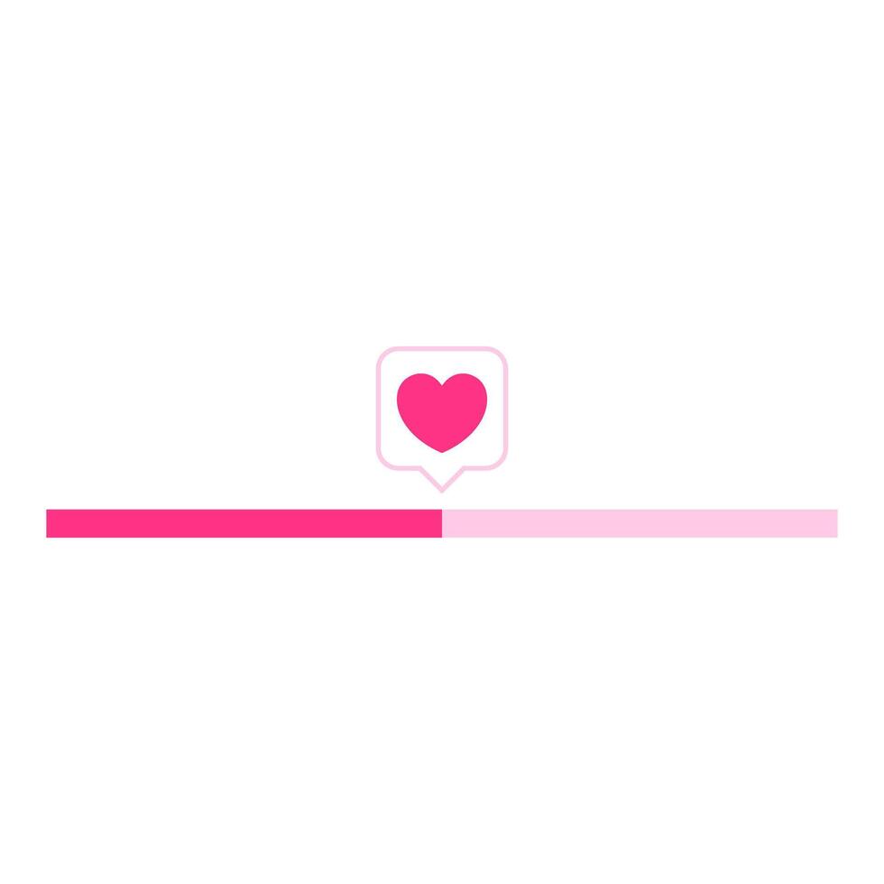 cute heart shape pink and progress bar in love concept, heart shape tag progress line bar for element valentine card, beautiful heart and horizontal line progress bar isolated on white copy space text vector
