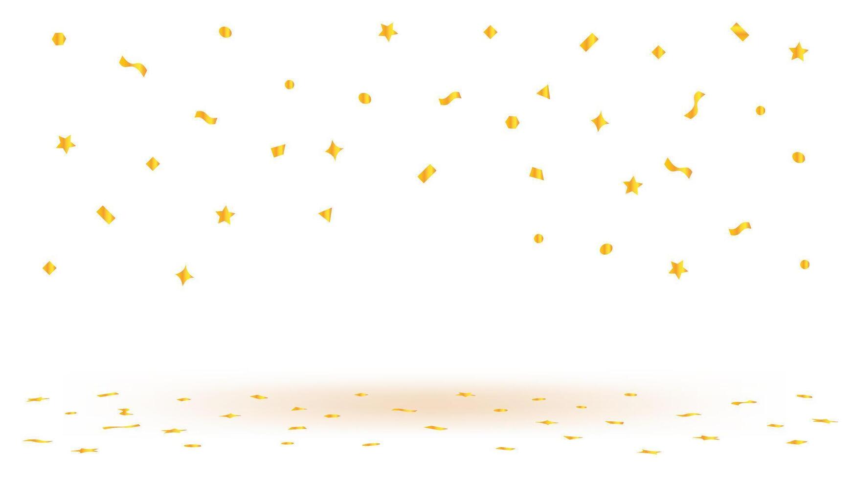 golden foil confetti floating on white background and copy space, confetti ribbon gold flying for decoration party backdrop, golden confetti falling from top isolated on white, confetti for surprise vector