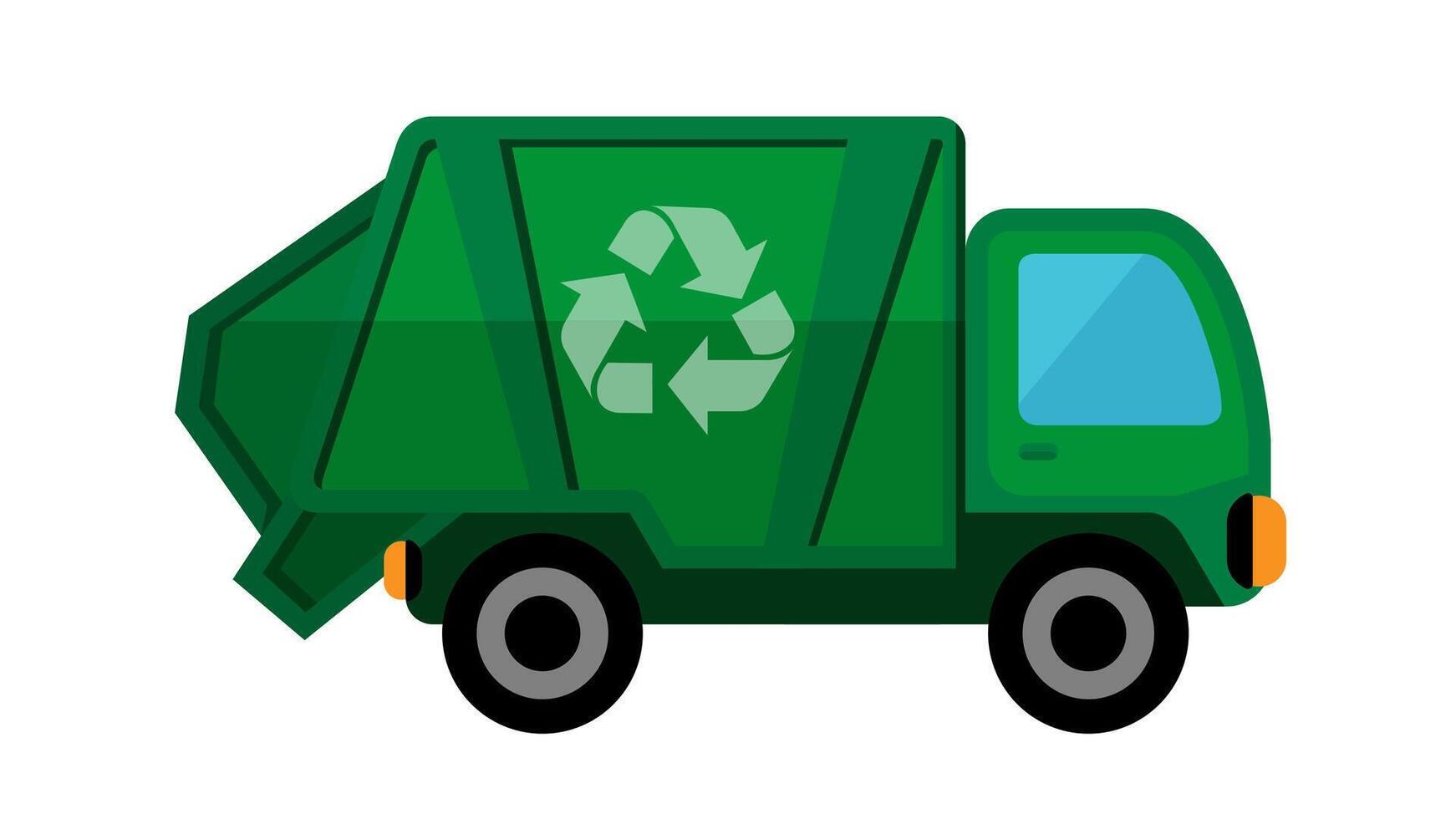 garbage truck isolated on white, clip art of recycle truck waste management, garbage truck icon simple, illustration garbage truck green for flat infographic symbol vector