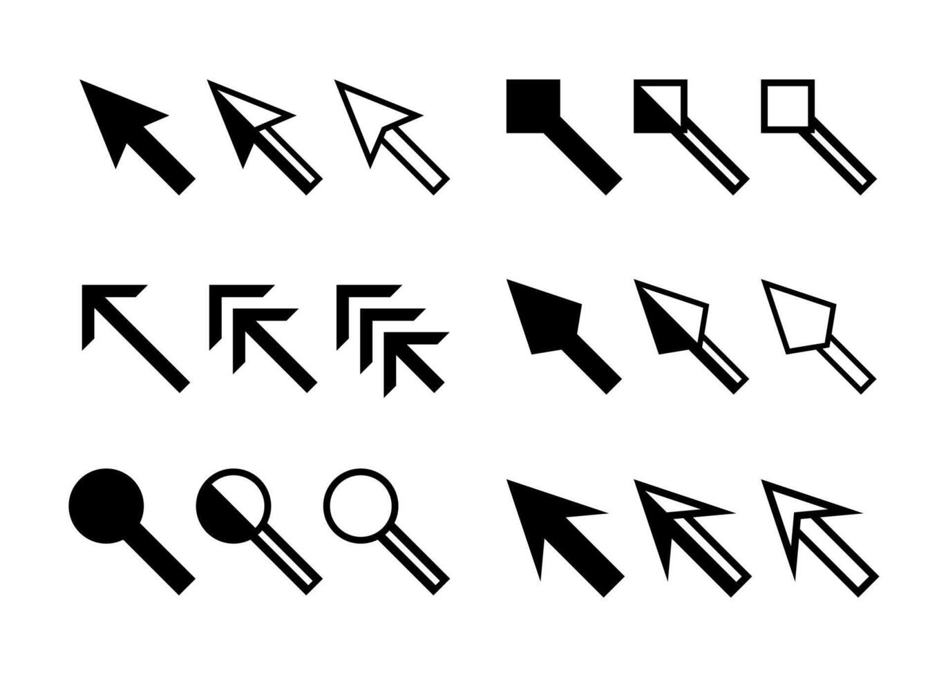 cursor icon arrow set isolated on white, black arrow symbol for pointer sign, collection arrow symbol for element design, cursor arrow icons black vector