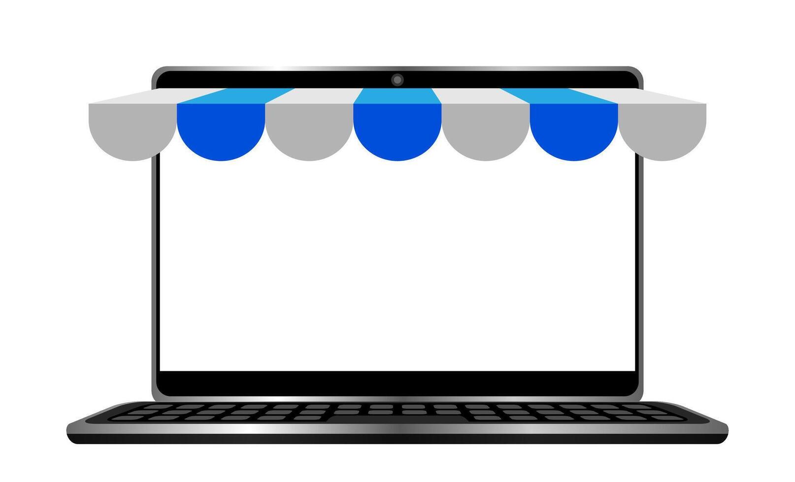 notebook screen with blue awning roof, storefront shop in online shopping concept, mock-up computer screen for copy space, blank laptop screen isolated on white, mock up display computer equipment vector