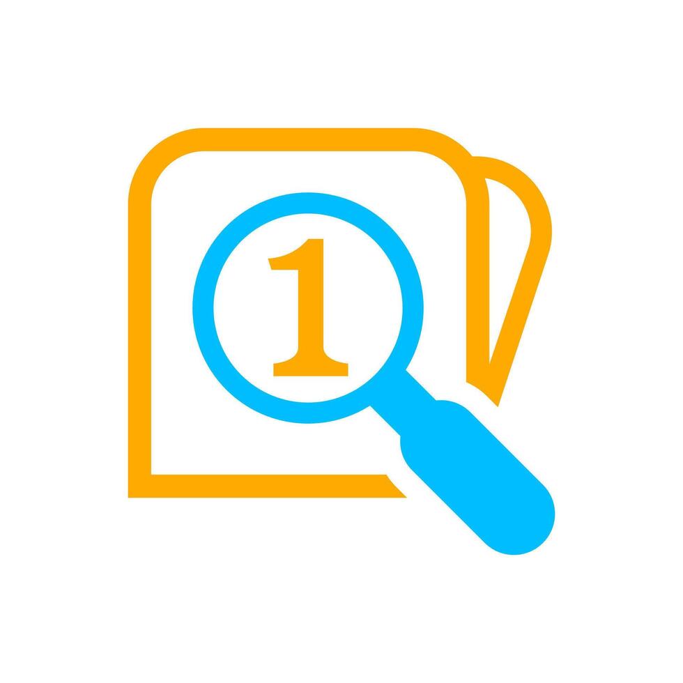 magnifying glass with number one search icon isolated on white, find button 1 flat simple with magnifying glass, research icon orange blue color graphic, search symbol for button web or app concept vector