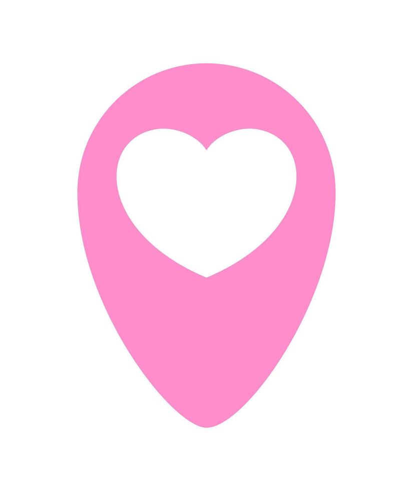 heart icon in pink pin point isolated on white, pointer white heart shape for position marker, cute heart simple with pin point symbol, pin pointer for love location place or direction idea vector