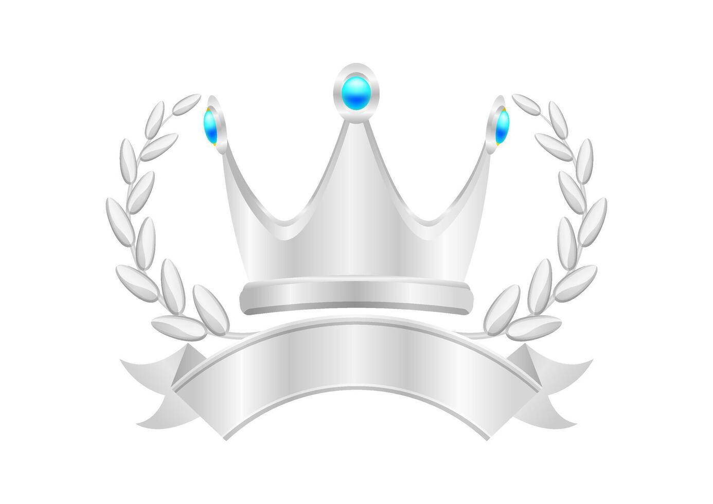 silver crown with laurel wreath and ribbon isolated on white, circle frame silver laurel wreath icon, vintage silver crown, ribbon silver laurel wreath luxury for ornament royal king crown or queen vector