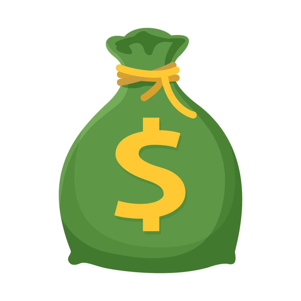money bag clip art isolated on white background, money bag with drawstring and gold dollar sign, sack of money icon for infographics, money sack green flat symbol simple illustration vector