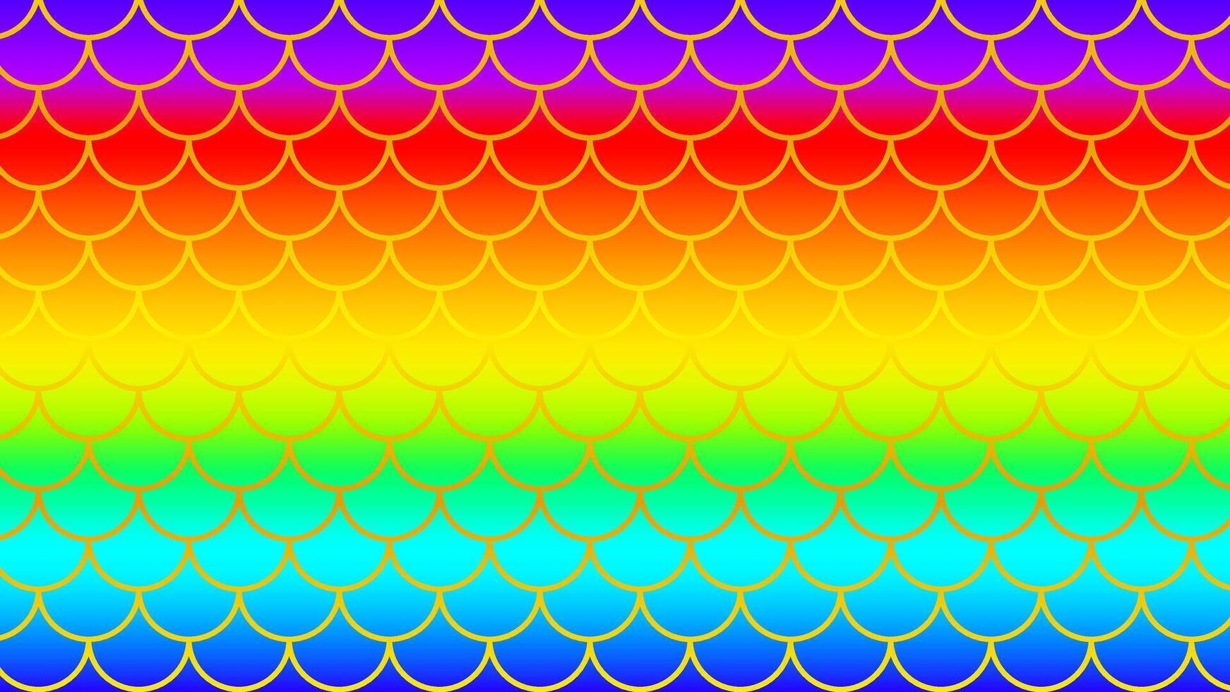 mermaid pattern golden on rainbow colorful background, fish scale pattern gold art line on rainbow background, mermaid tail pattern line art for decoration vector