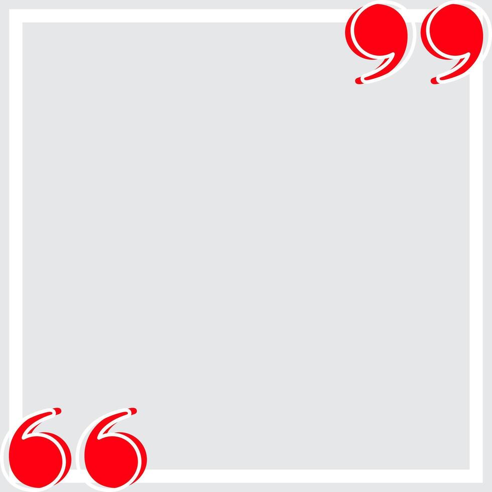 banner frame gray with red quotation symbol, quote box frame simple and cute, quote boxes for template design text info, speech bubble square frame and bracket red for a copy space, commas frame vector