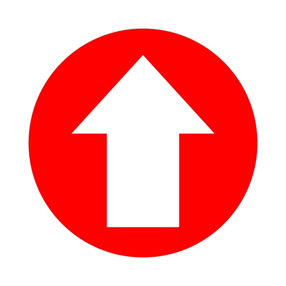 arrow pointing up white in circle red for icon flat isolated on white, circle with up arrow for button interface app, arrow sign of next or download upload concept, arrow simple symbol for direction vector