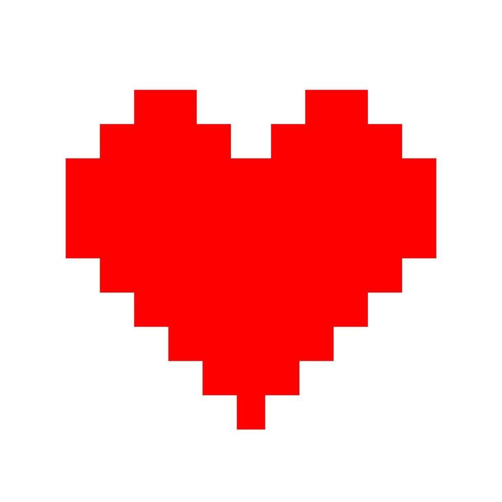 heart shape red pixel isolated on white background, square red pixel heart shape for clip art, cute pixel heart shape icon, simple heart red plain square tile pattern concept, love signs for valentine vector