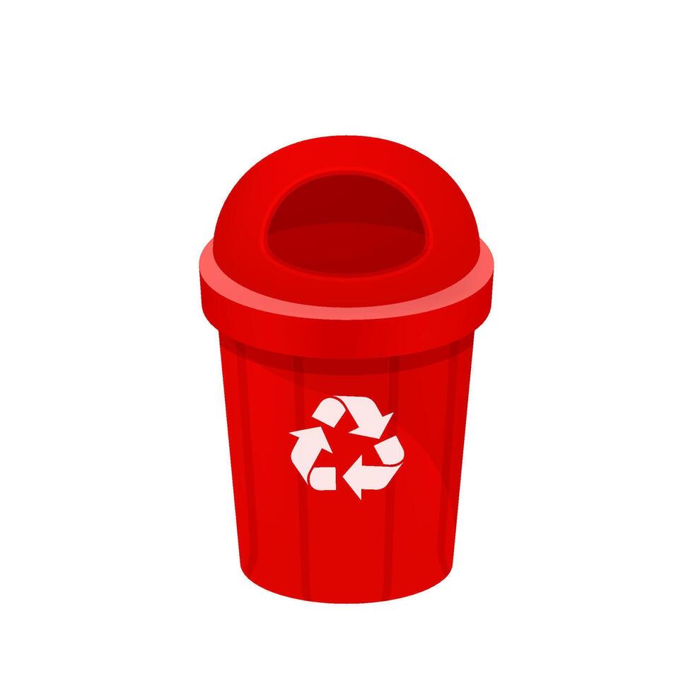red bin isolated on white, clip art of recycle bin small, illustration red bin plastic, flat icon bin waste, red trash can, dustbin for garbage with recycle symbol vector