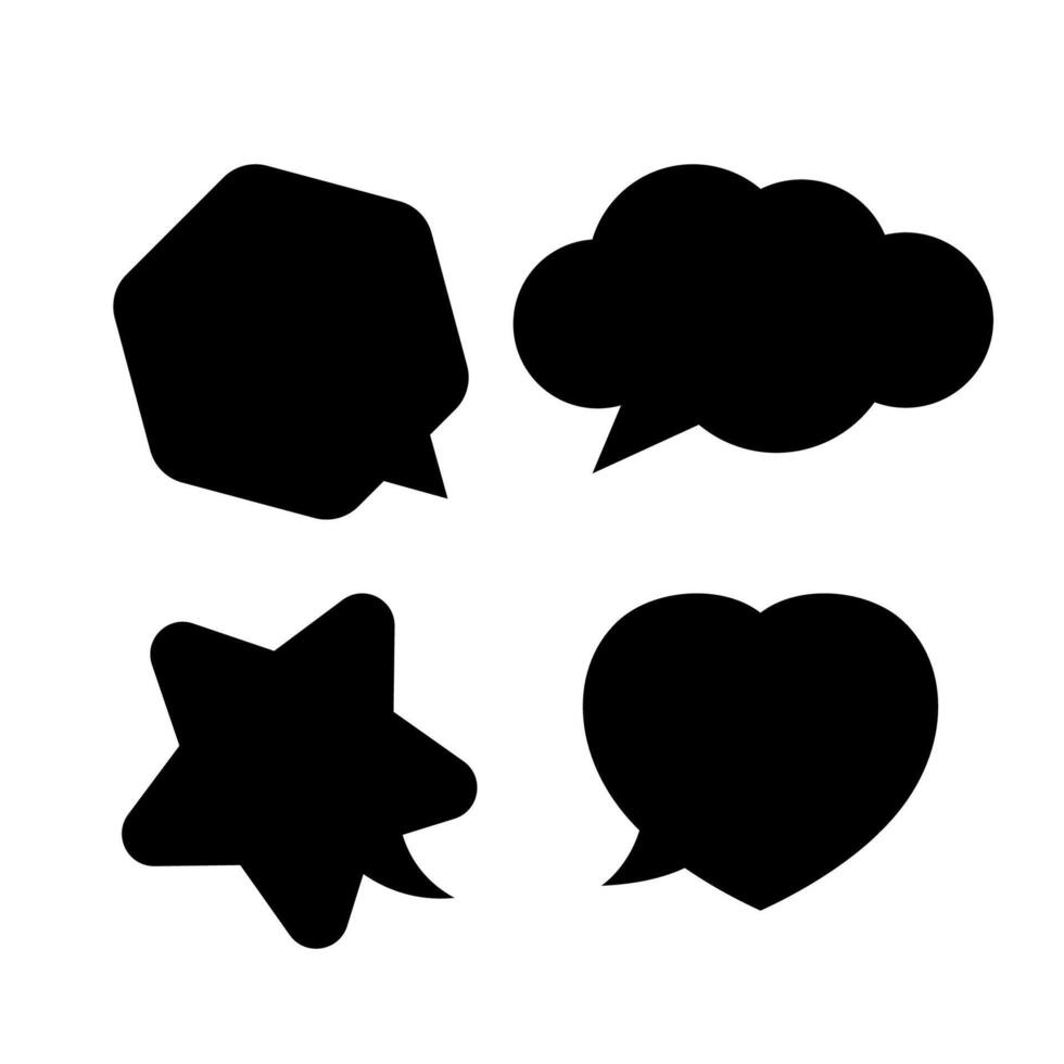 star shaped speech bubble, heart shaped speech bubble, hexagon speech bubble, cloud speech bubble, geometry balloon black isolated on a white vector