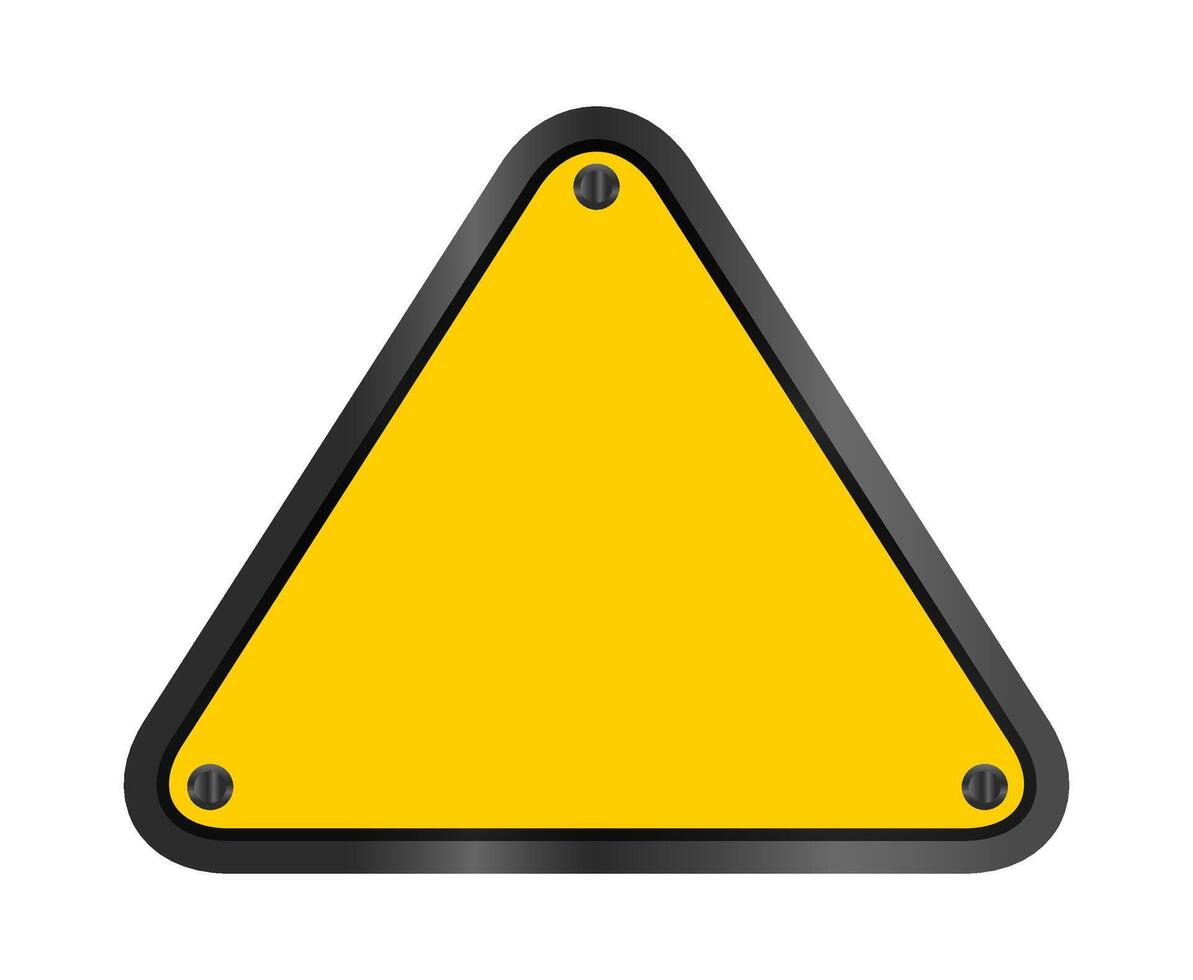 yellow triangle emblem notice isolated on white background, empty warning sign template, blank triangle emblem notice for warning sign, logo, symbol and text, illustration for design and copy space vector