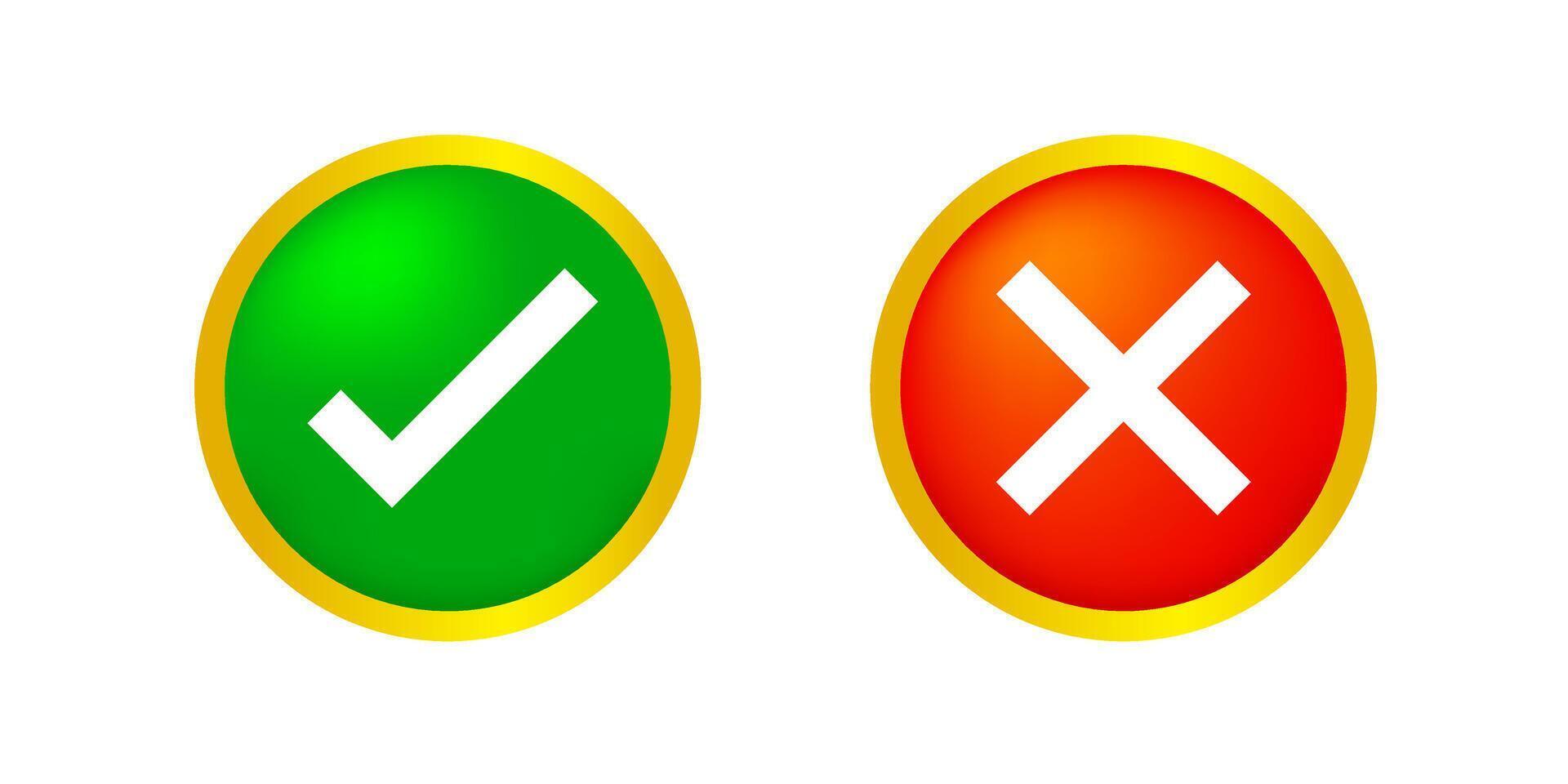 checkmark and x or confirm and deny circle icon button 3d for apps, icon checkmark choice, checkbox button for choose, circle answer box for checklist, approval check sign button vector