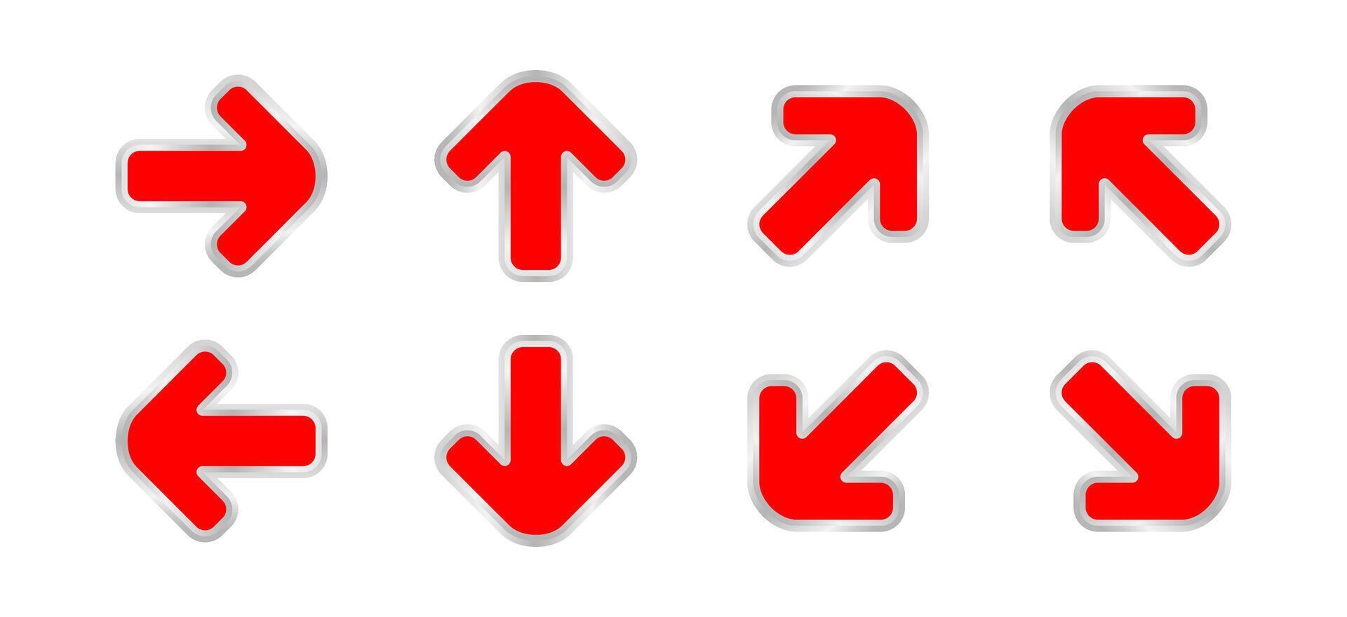 arrow pointing red color isolated on white, clip art arrow icon set for direction pointing, modern arrow symbol for pointing indicates, illustrations arrow button red vector