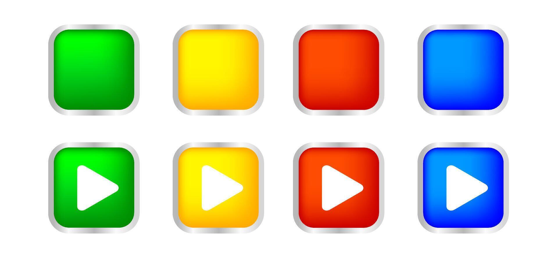 button square 3d shape for buttons games play isolated on white, colorful modern buttons simple and convex, sphere button flat style icon sign for application play, buttons play for website and apps vector