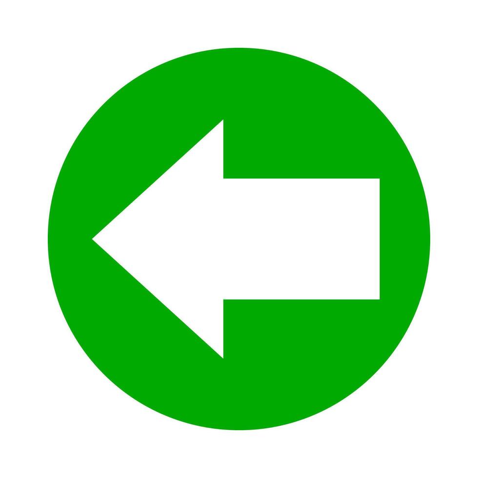 white arrow pointing left in circle green for icon flat isolated on white, circle with arrow for button interface app, arrow sign of next or download upload concept, arrow simple symbol for direction vector
