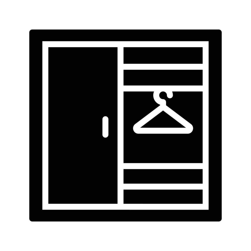 A customizable glyph icon depicting wooden almirah with hanger in it vector