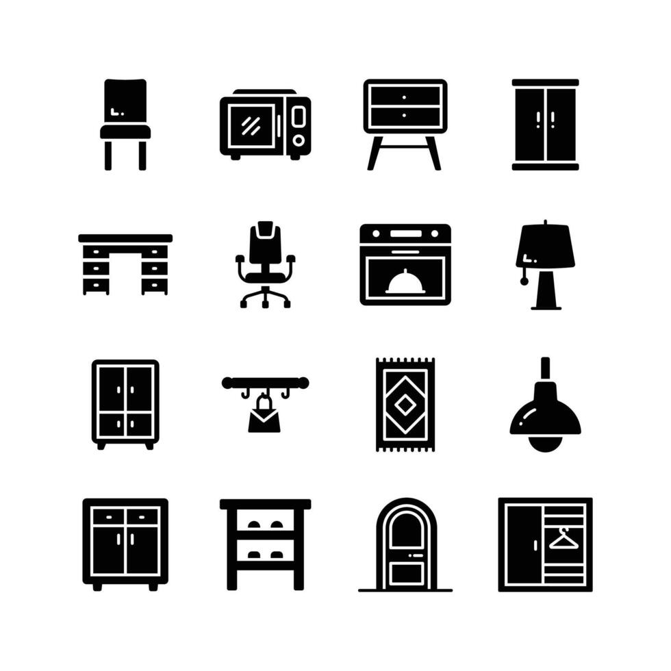 Get this amazing glyph collection of furniture icons, ready for premium use vector