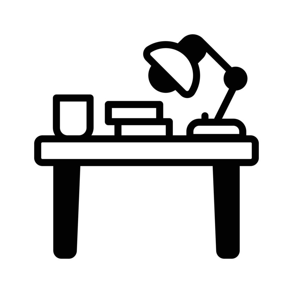 Well crafted outline style icon showing study desk with lamp. vector