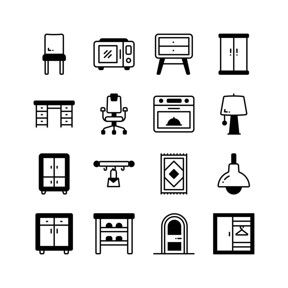Get this amazing glyph collection of furniture icons, ready for premium use, vector