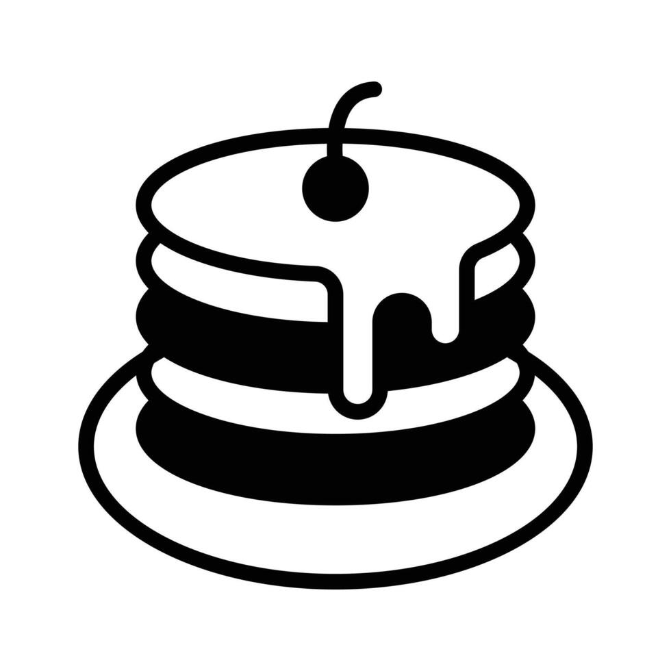 A glyph style icon of pancakes with cherry topping on it. vector