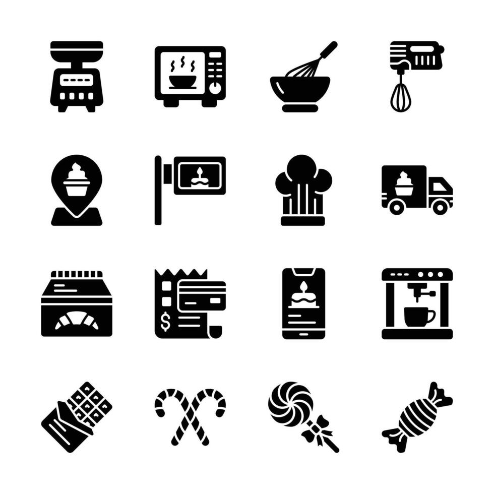 Check out modern set of bakery and confectionery glyph icons vector