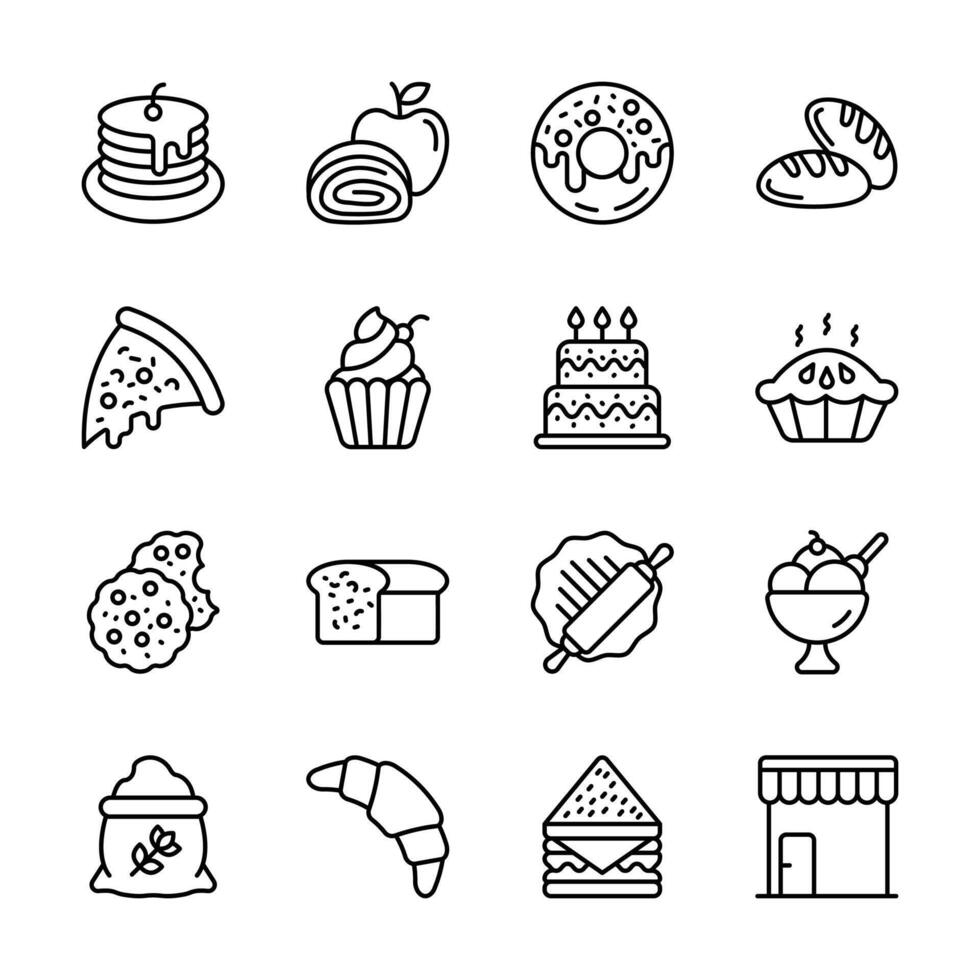 Grab this amazing outline collection of bakery products icons vector