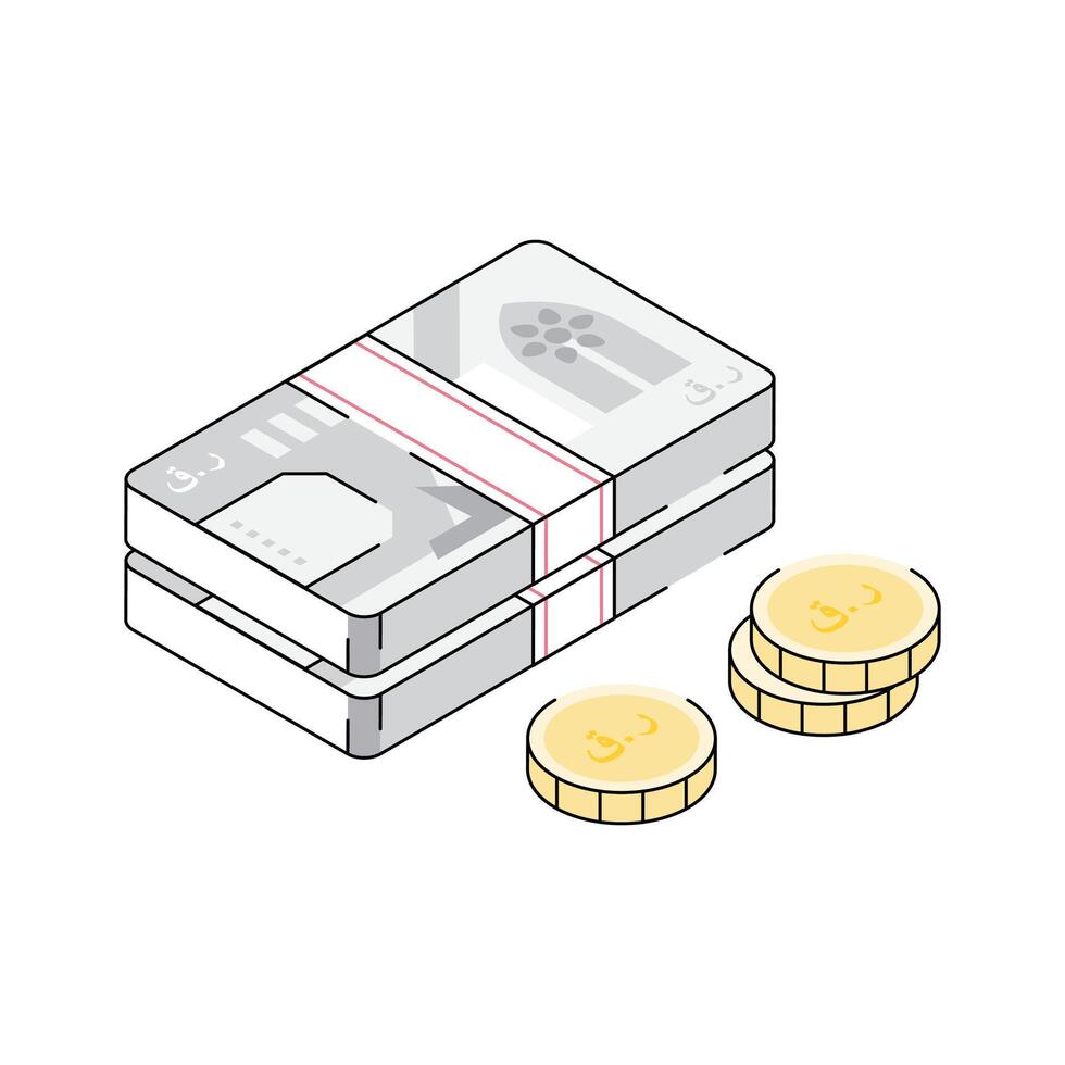 An editable isometric style icon showing qatari riyal vector