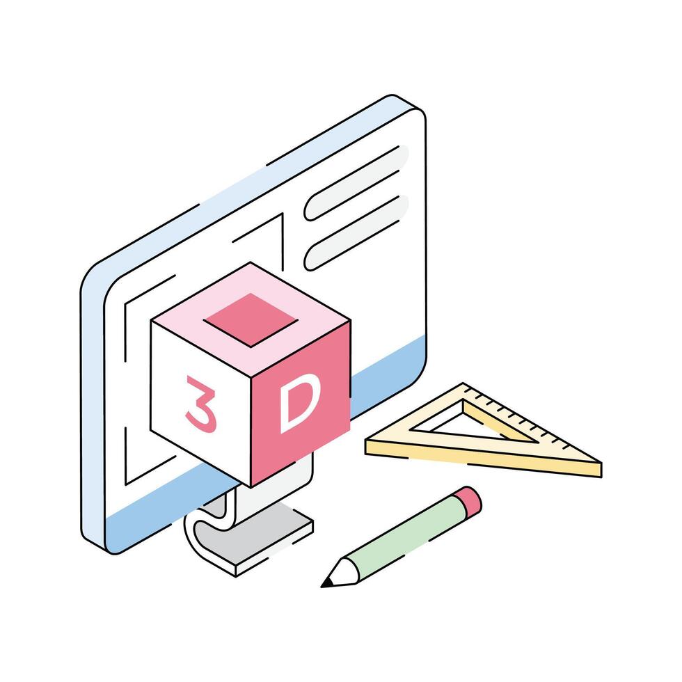 An icon of 3d modeling designed in isometric style vector