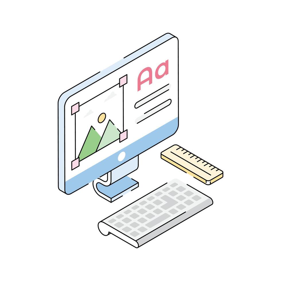 A handy isometric outline icon of text designing vector