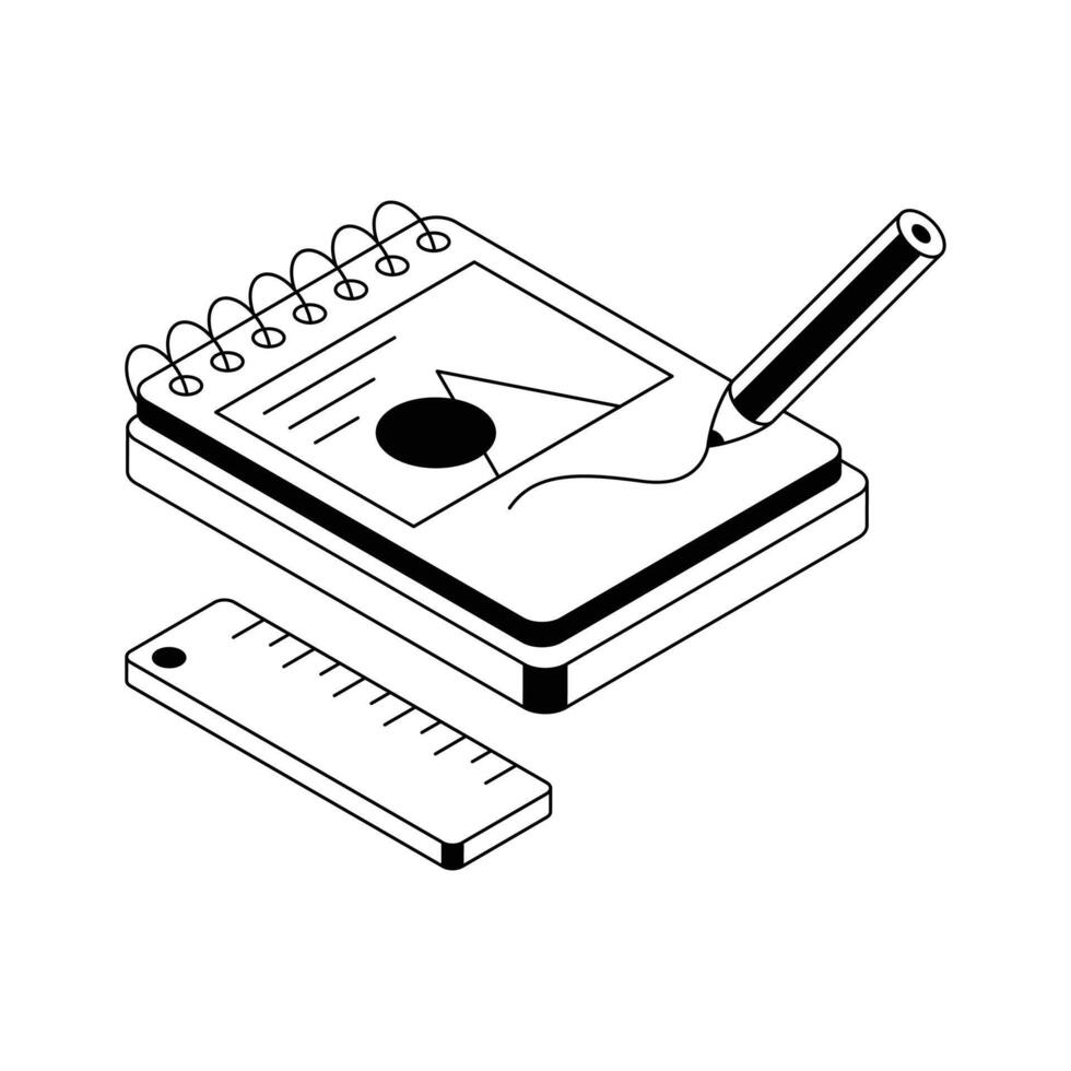 Ready to use isometric outline icon showing sketchpad. vector