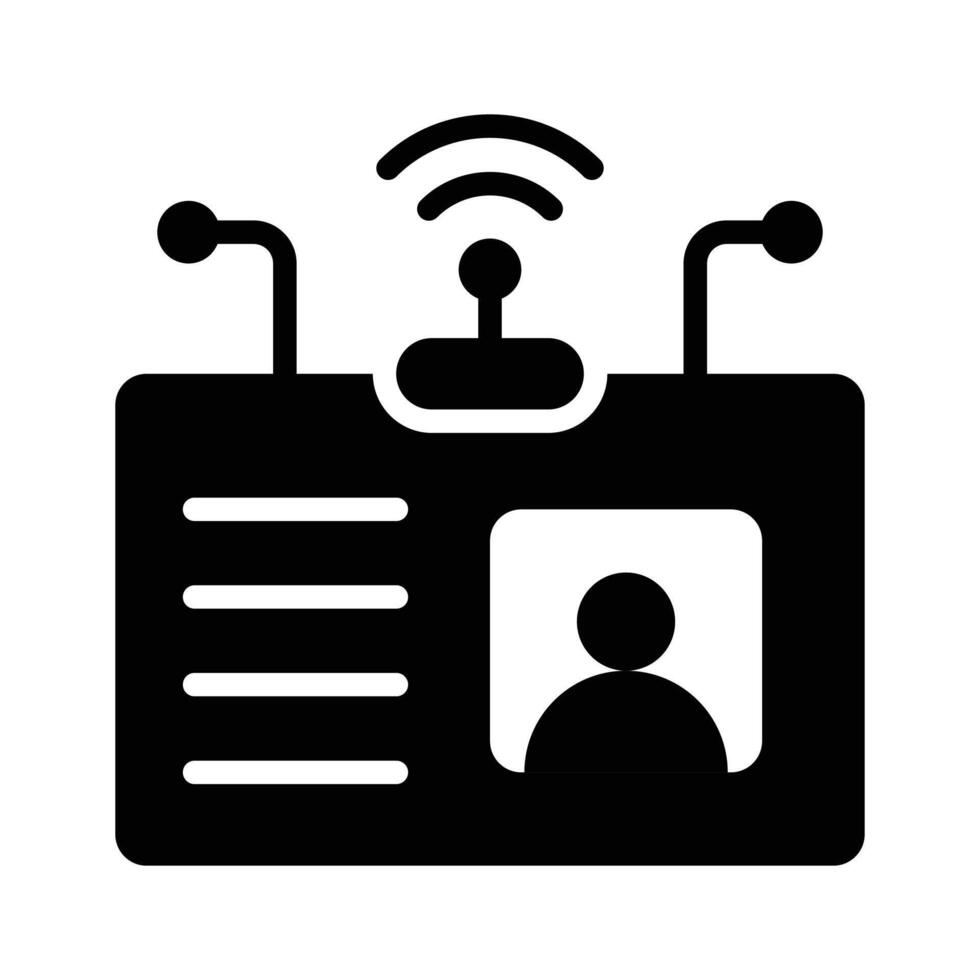 An editable glyph icon depicting smart id card with signals vector