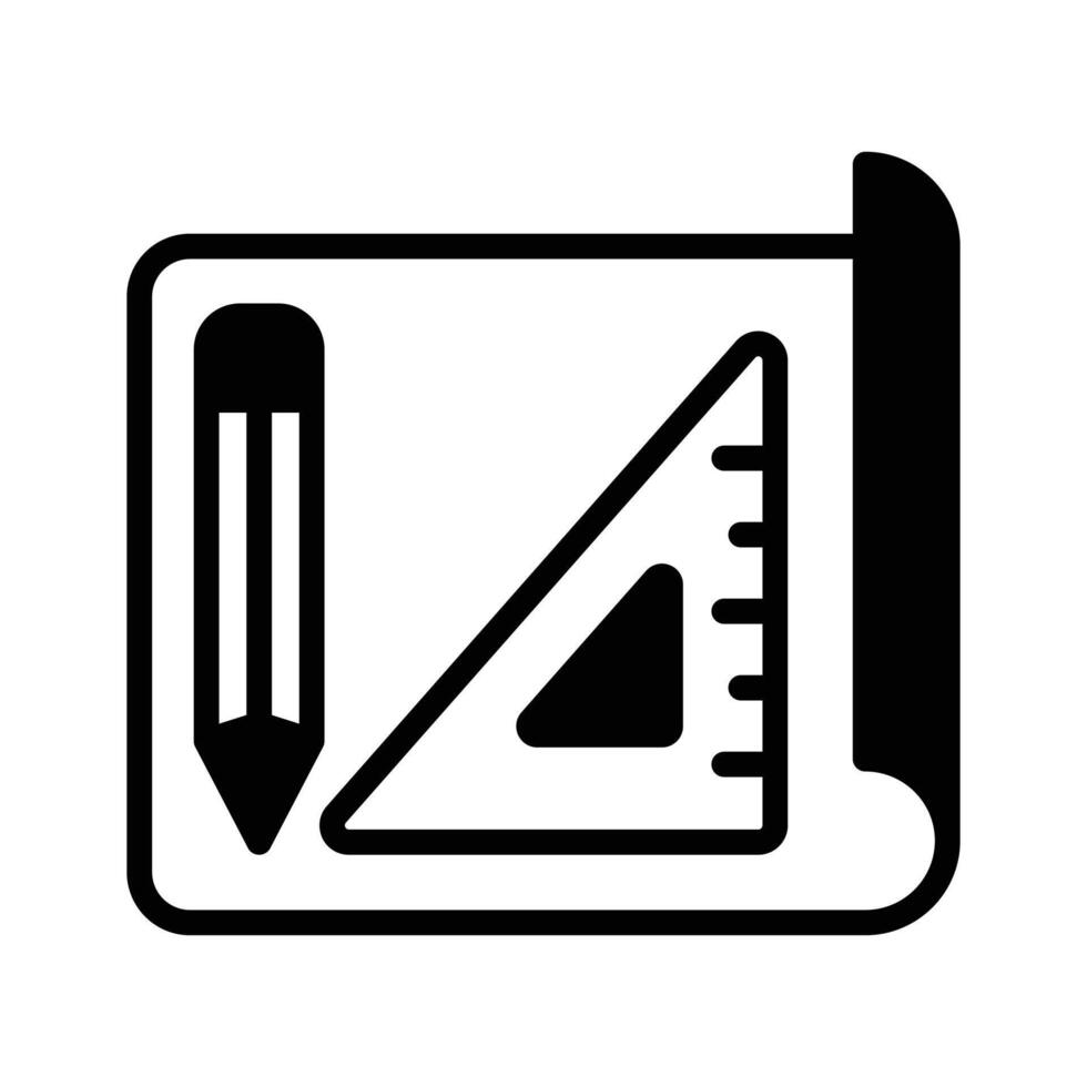 A captivating glyph style icon depicting architectural plan with ruler pencil. vector