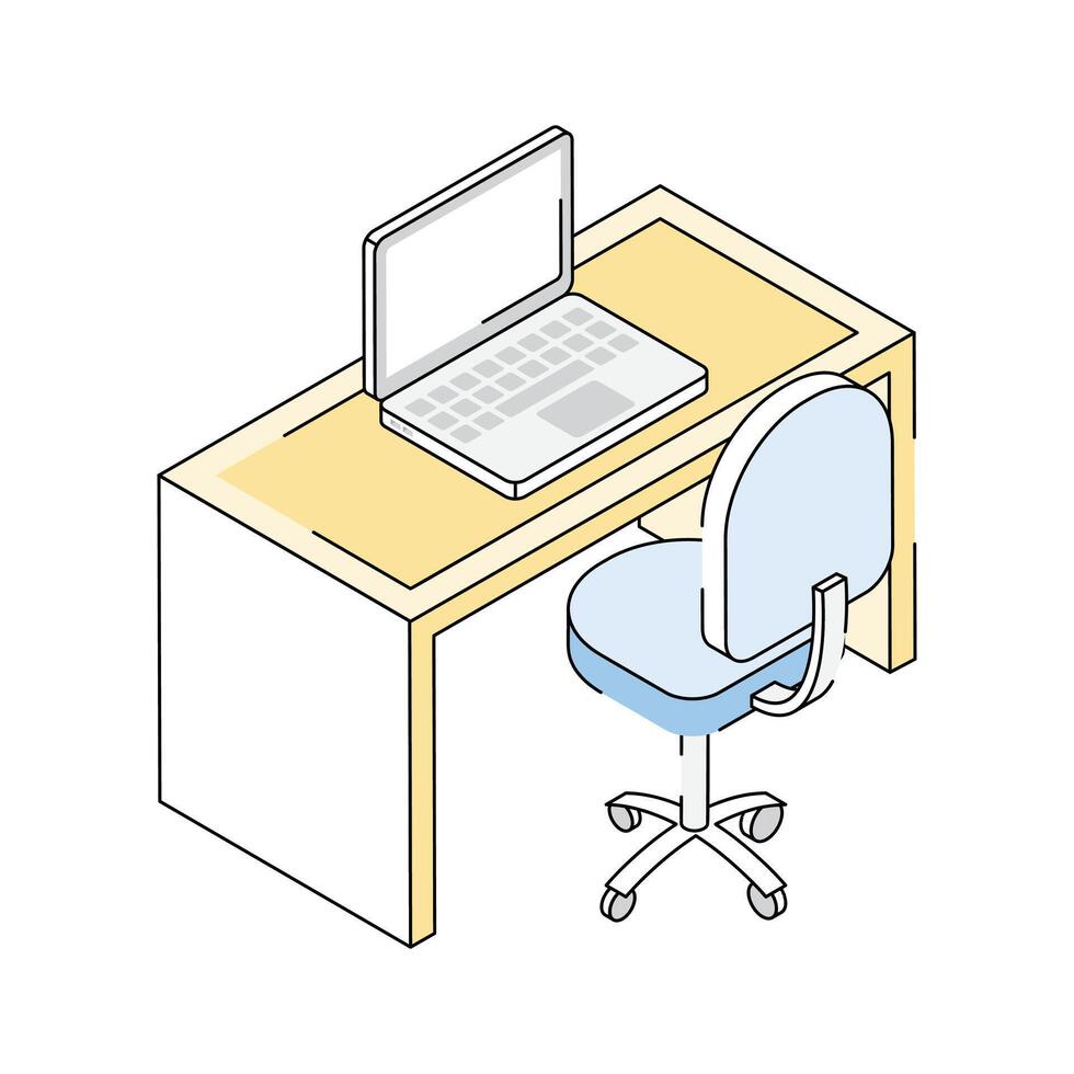 Get this trendy isometric icon of employee desk with a laptop on it vector