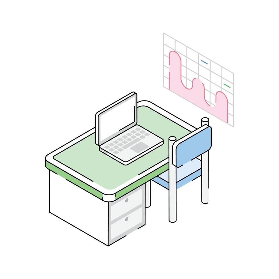 Visually appealing isometric outline icon of workstation desk vector