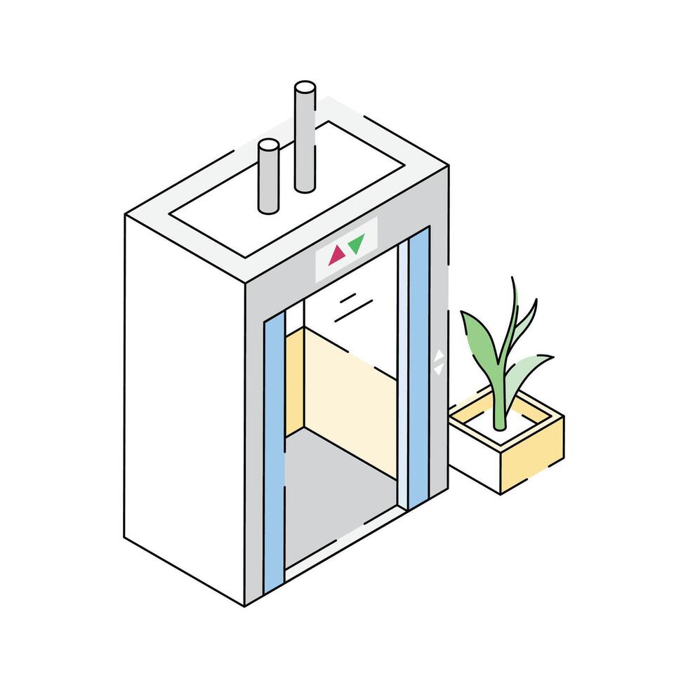 Premium isometric outline icon showing office elevator door vector