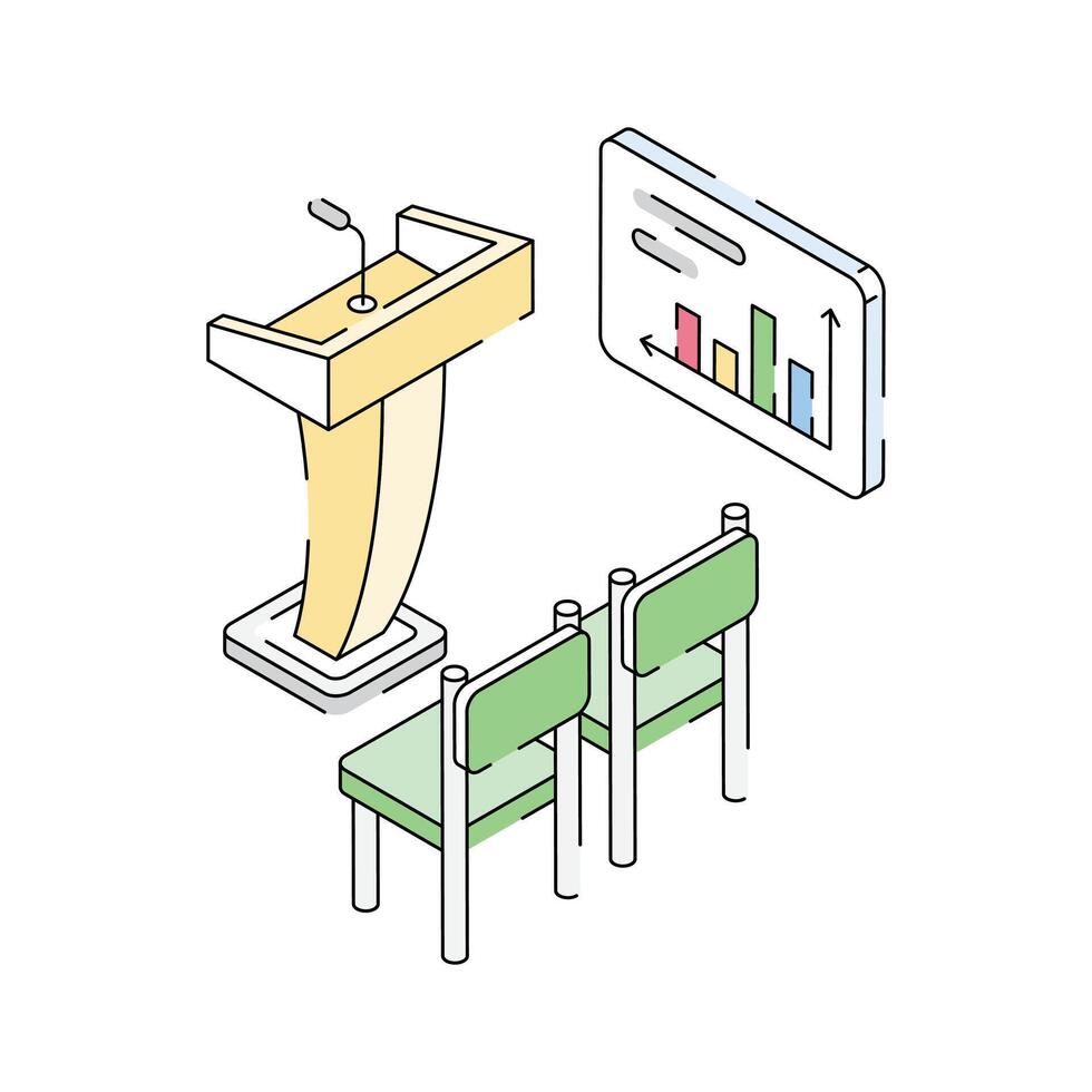 Have a look at this modern isometric showing business seminar setup vector