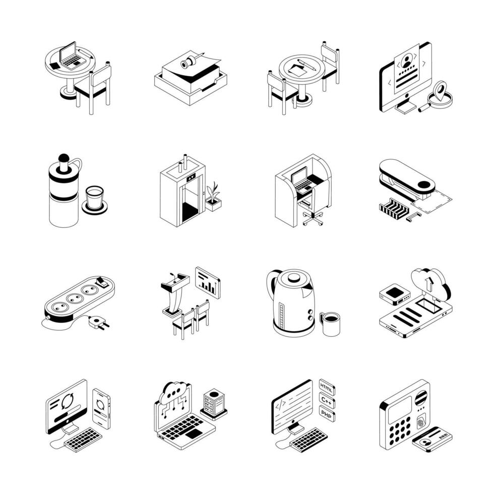Check out our isometric collection of office accessories icons vector