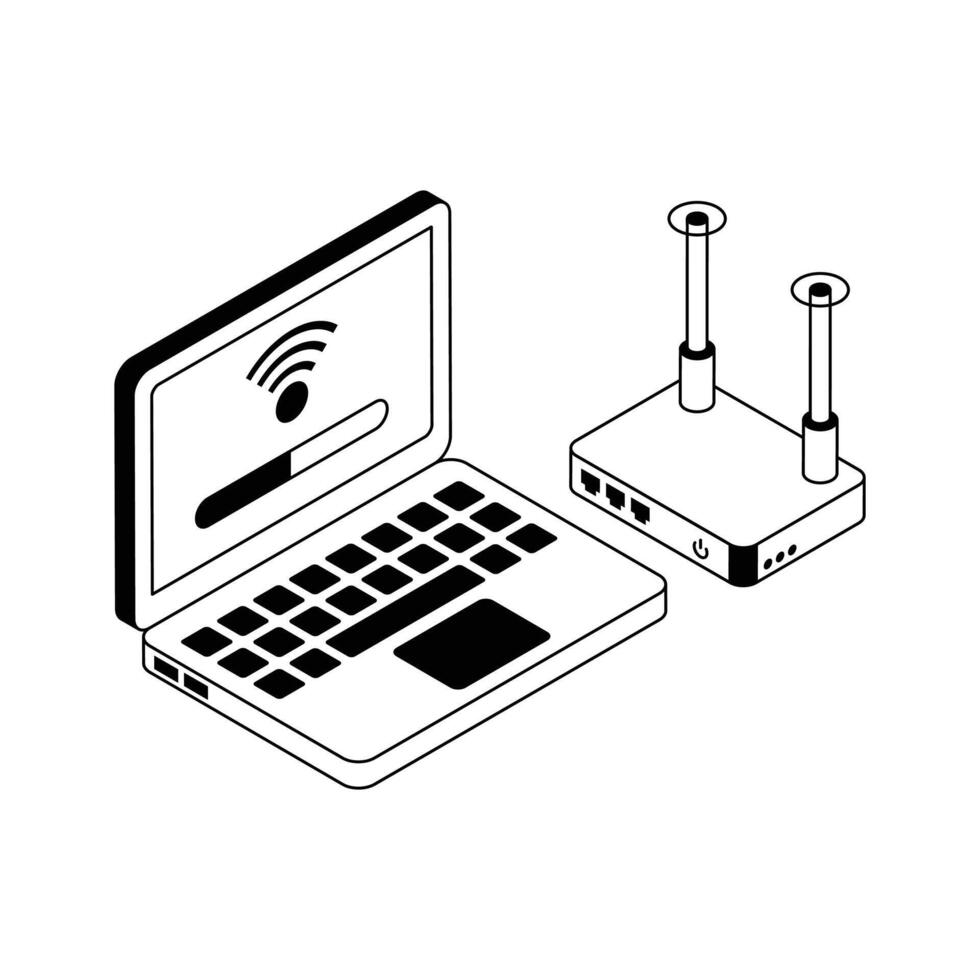 A well designed isometric outline icon of laptop internet. vector