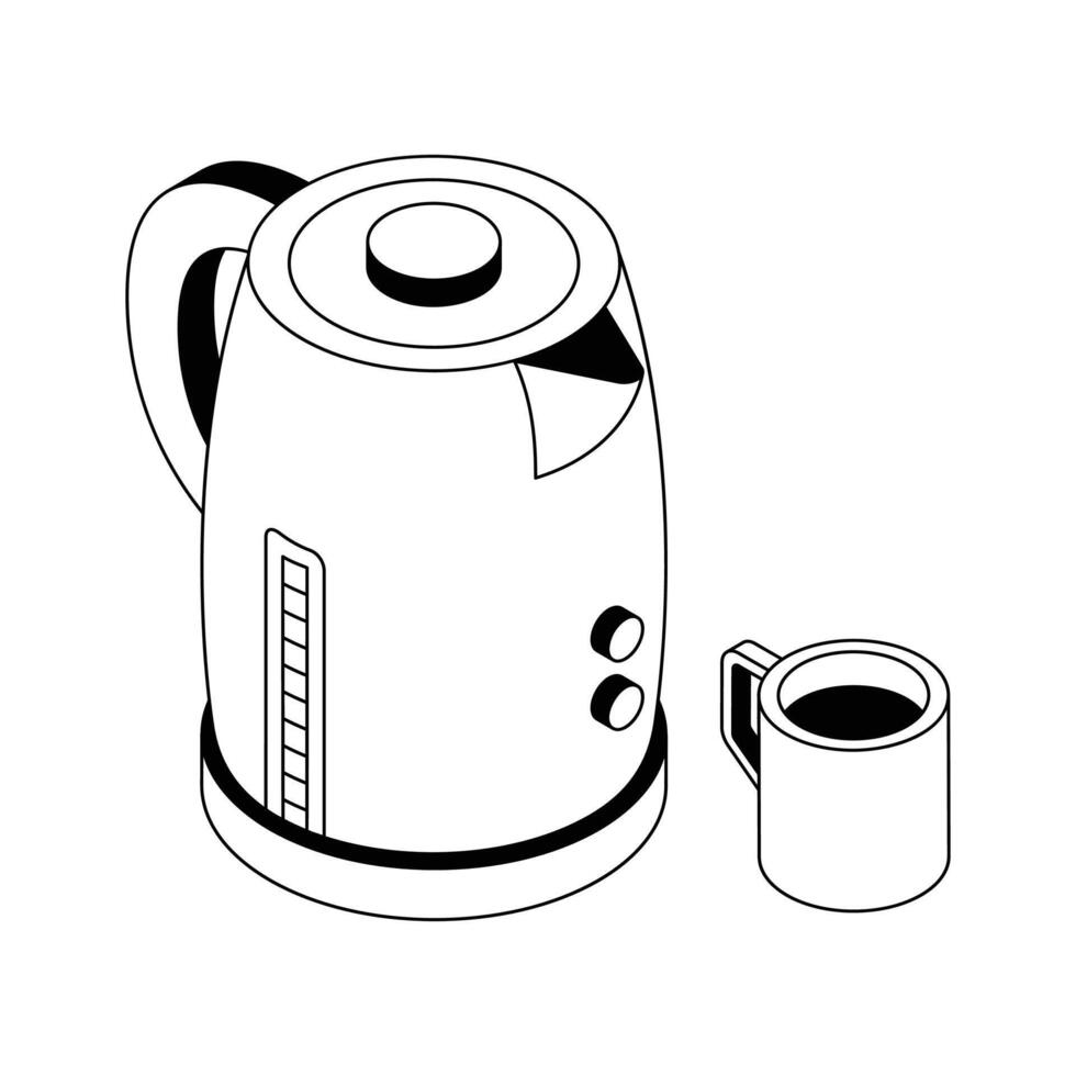 A well designed isometric icon of electric kettle with mug. vector
