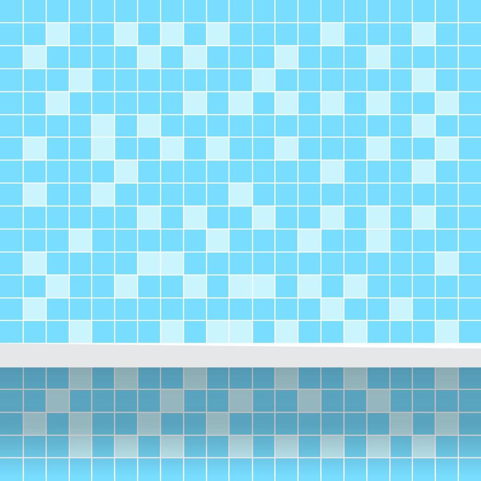 tile mosaic light blue pattern with shelf for background, modern square mosaic grid pattern for decoration architecture wall, mosaic tile wall and plank shelf, mosaic tiled grid of toilet wall vector