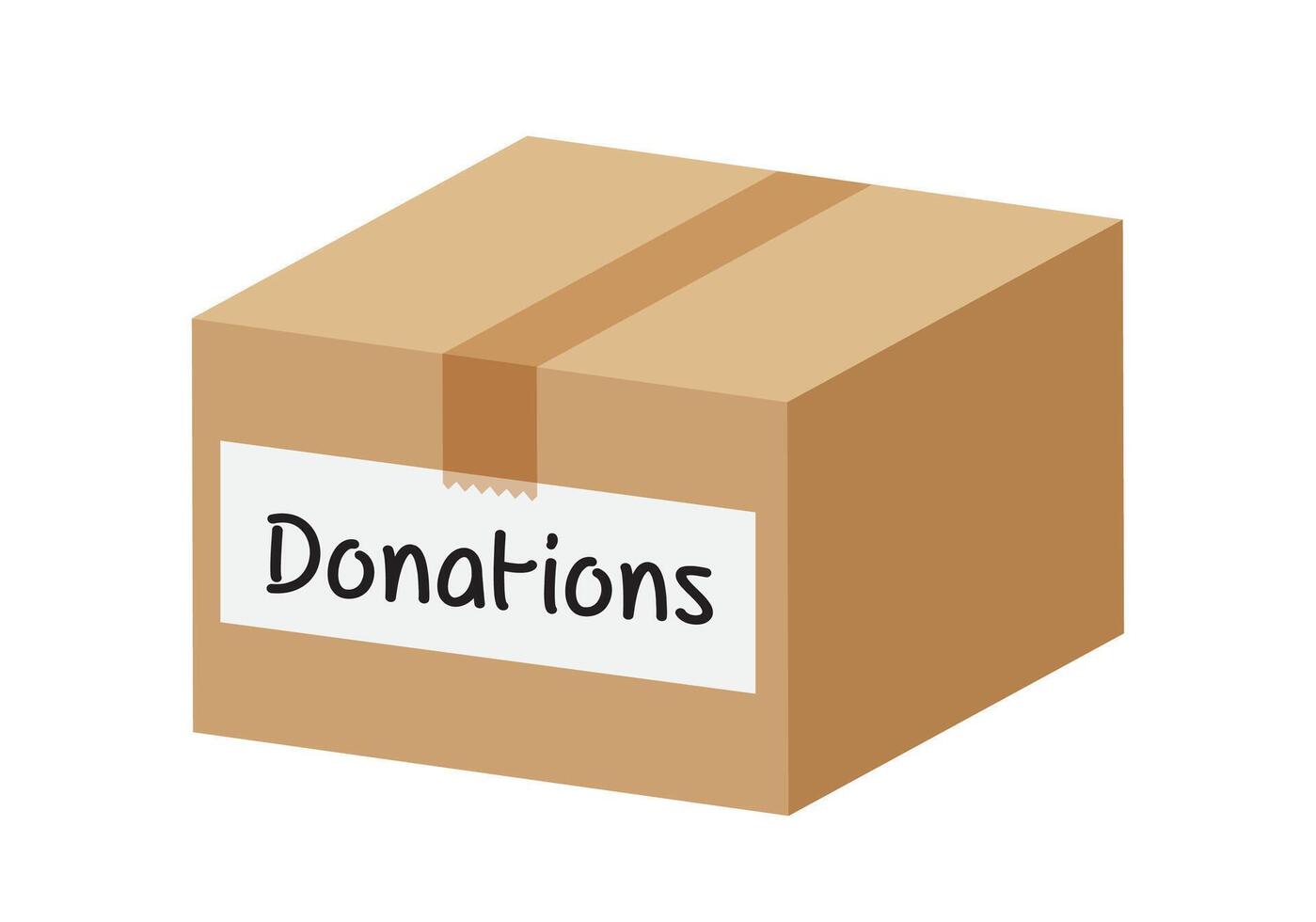 donation box closed isolated on white background, closed box for donations, illustration of donate cardboard box paper brown, clip art donated crate boxes pack for packaging, cartons box donating vector