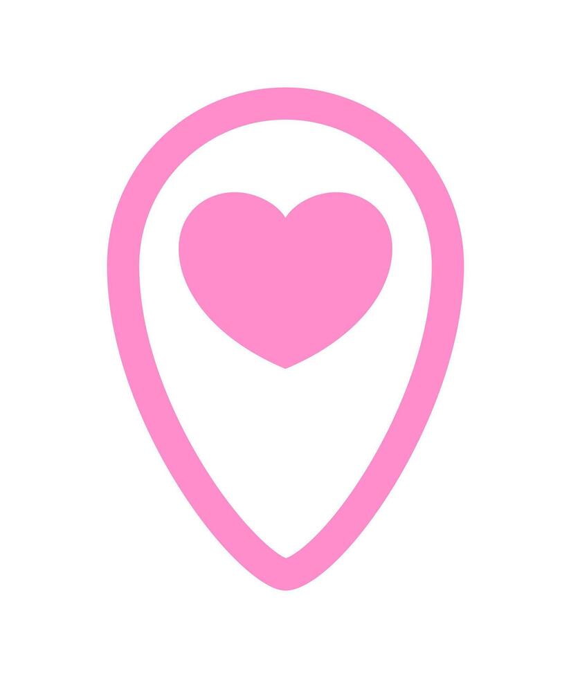 heart icon in pink pin point on white, pointer white heart shape for position marker, cute heart simple with pin point symbol, pin pointer for love location place or direction idea vector